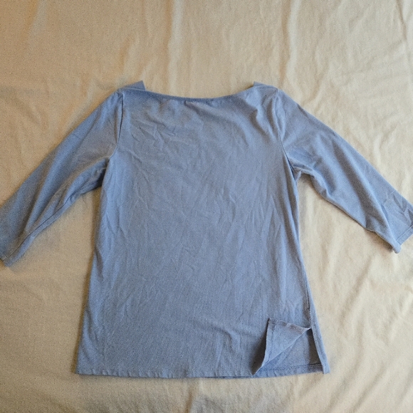 Tribal Light Blue 3/4 Sleeve Stretch Cotton Top with Metal Shoulder Button - Picture 8 of 8